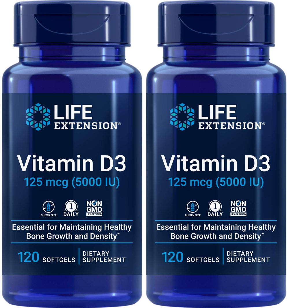 Life Extension Vitamin D3 5000 IU 120 softgels bottle label