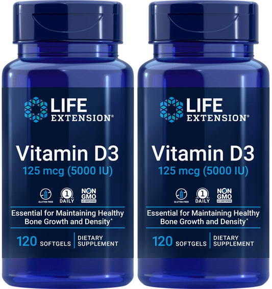 Life Extension Vitamin D3 5000 IU 120 softgels bottle label