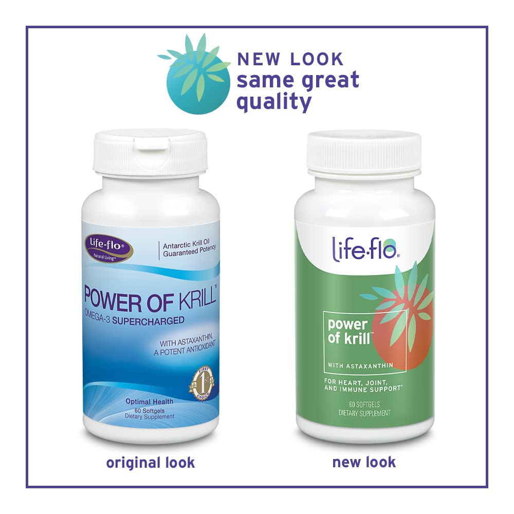 Label highlighting immune, heart and joint support for LIFE-FLO Power of Krill 60 count