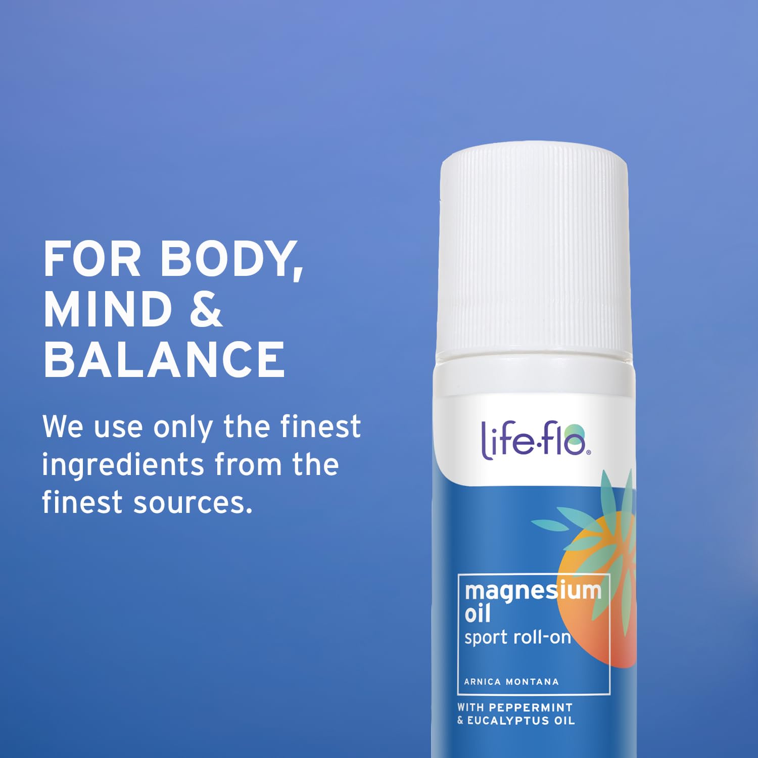 Life-Flo Magnesium Oil Sport Roll-On packaging beside bottle