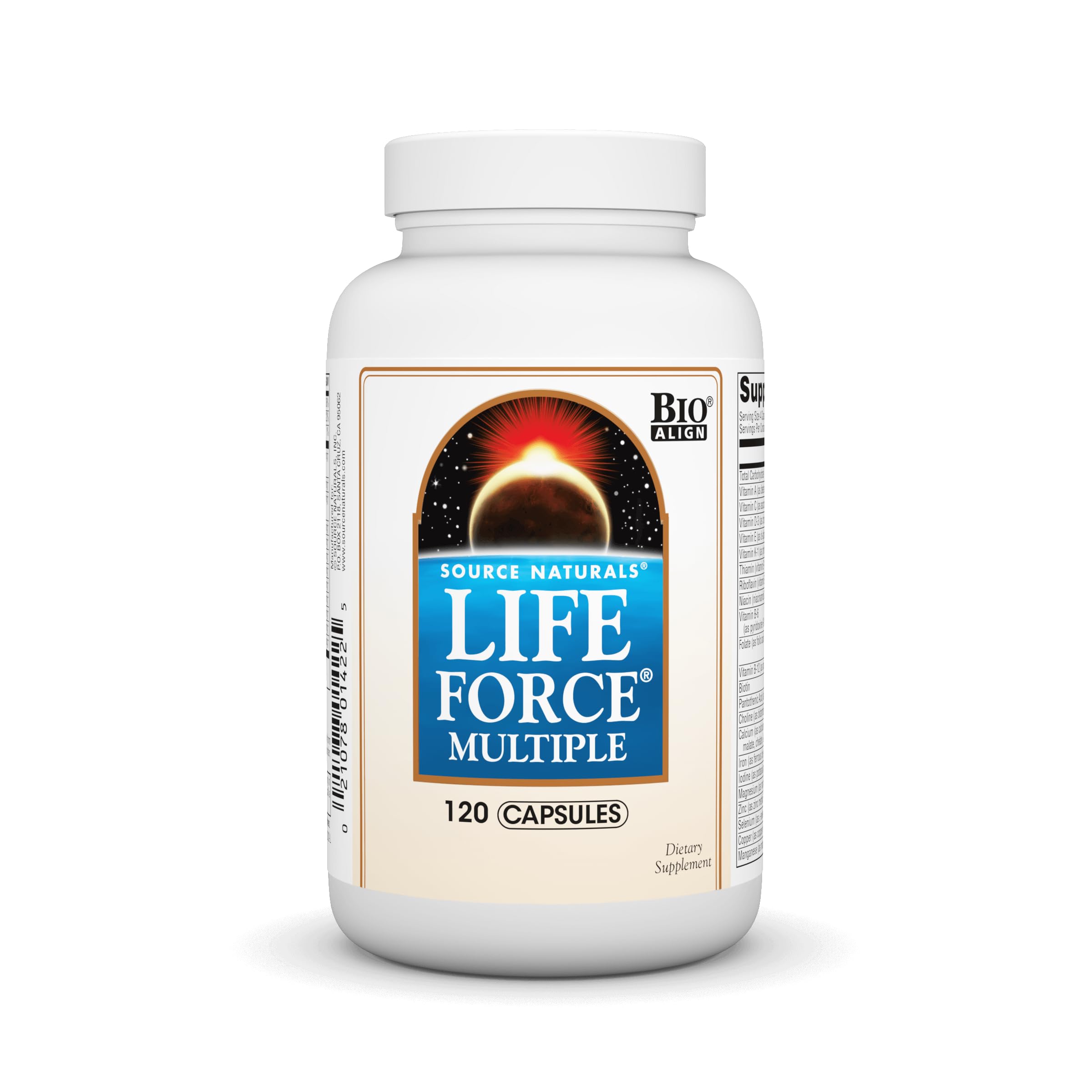Front view of Source Naturals Life Force Multivitamin 120-capsule bottle