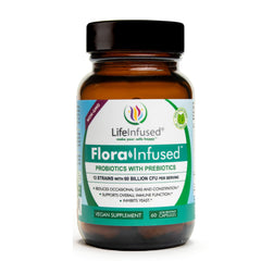 Life Infused Flora Infused Probiotics bottle showing 50 Billion CFU and 13 strains