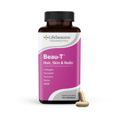 LifeSeasons Beau-T bottle with capsules on white background