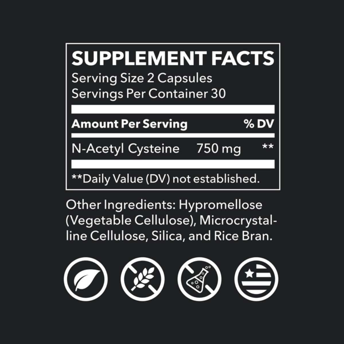NAC supplement ingredients label close-up