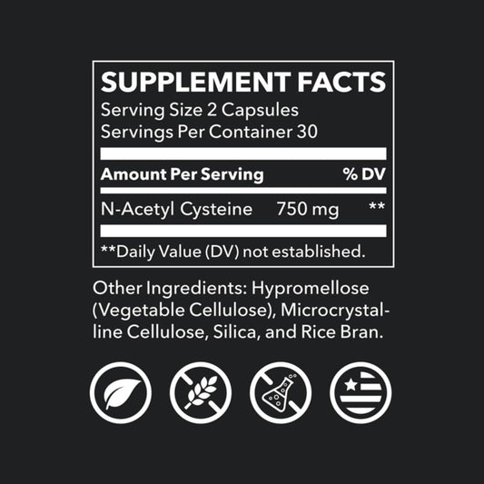 NAC supplement ingredients label close-up