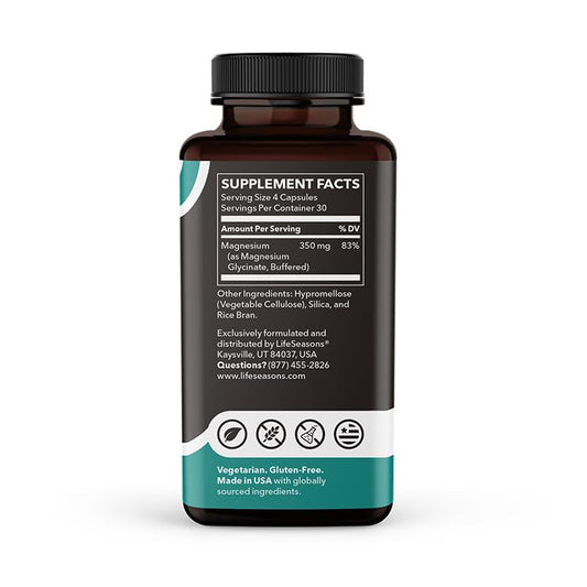 Supplement facts panel for LifeSeasons Magnesium Glycinate 350mg