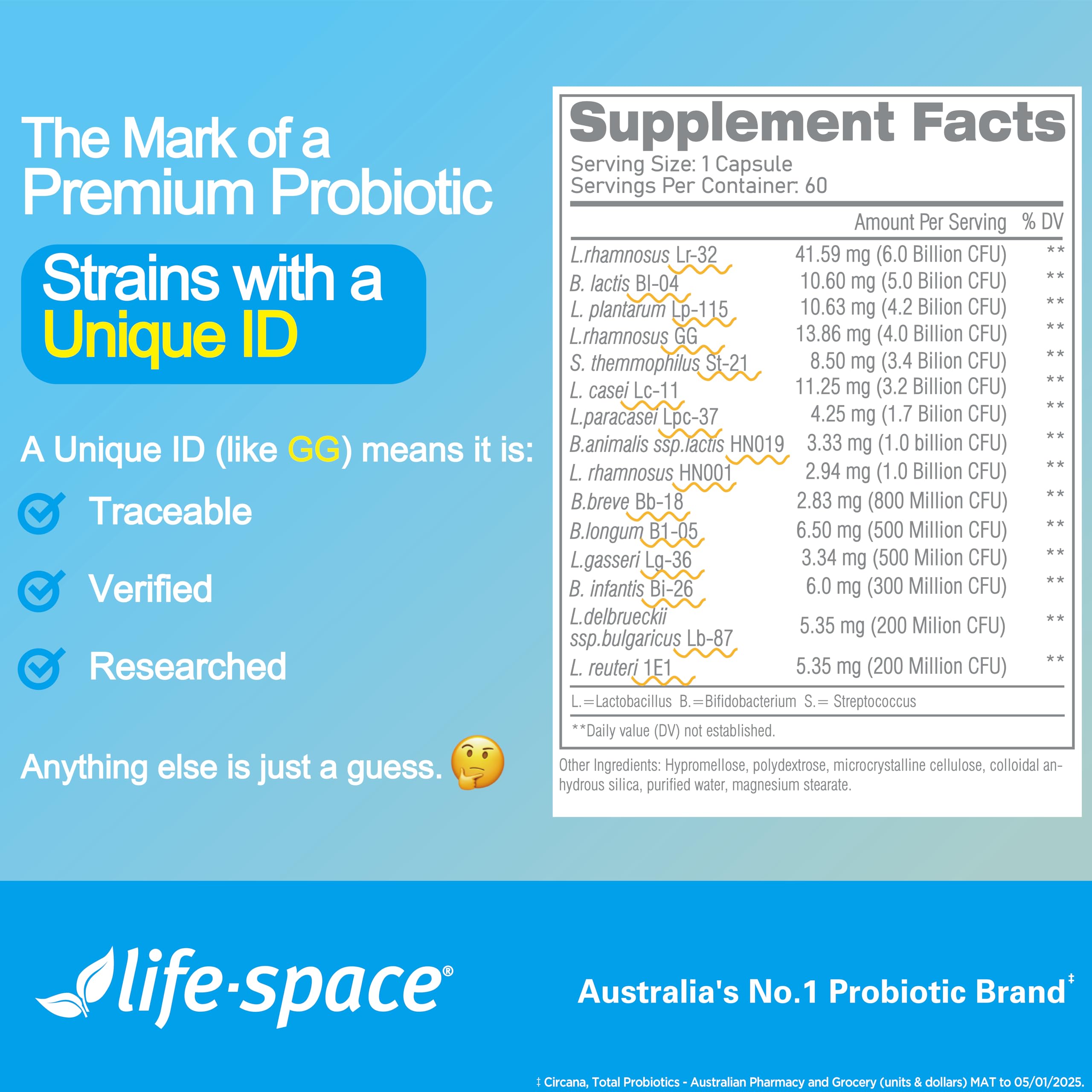 Life-Space Premium Probiotics vegetarian, non-GMO features close-up