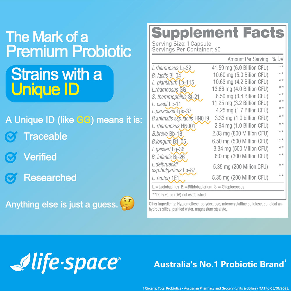 Life-Space Premium Probiotics vegetarian, non-GMO features close-up
