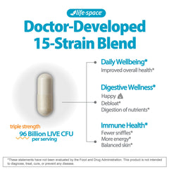 Lifestyle shot of a woman taking Life-Space probiotic for gut health