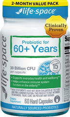 Bottle of Life-Space Probiotic 60+ capsules for seniors