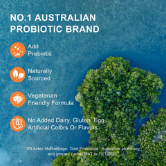 Packaging highlighting clinically studied probiotic strains with alpha-numeric codes
