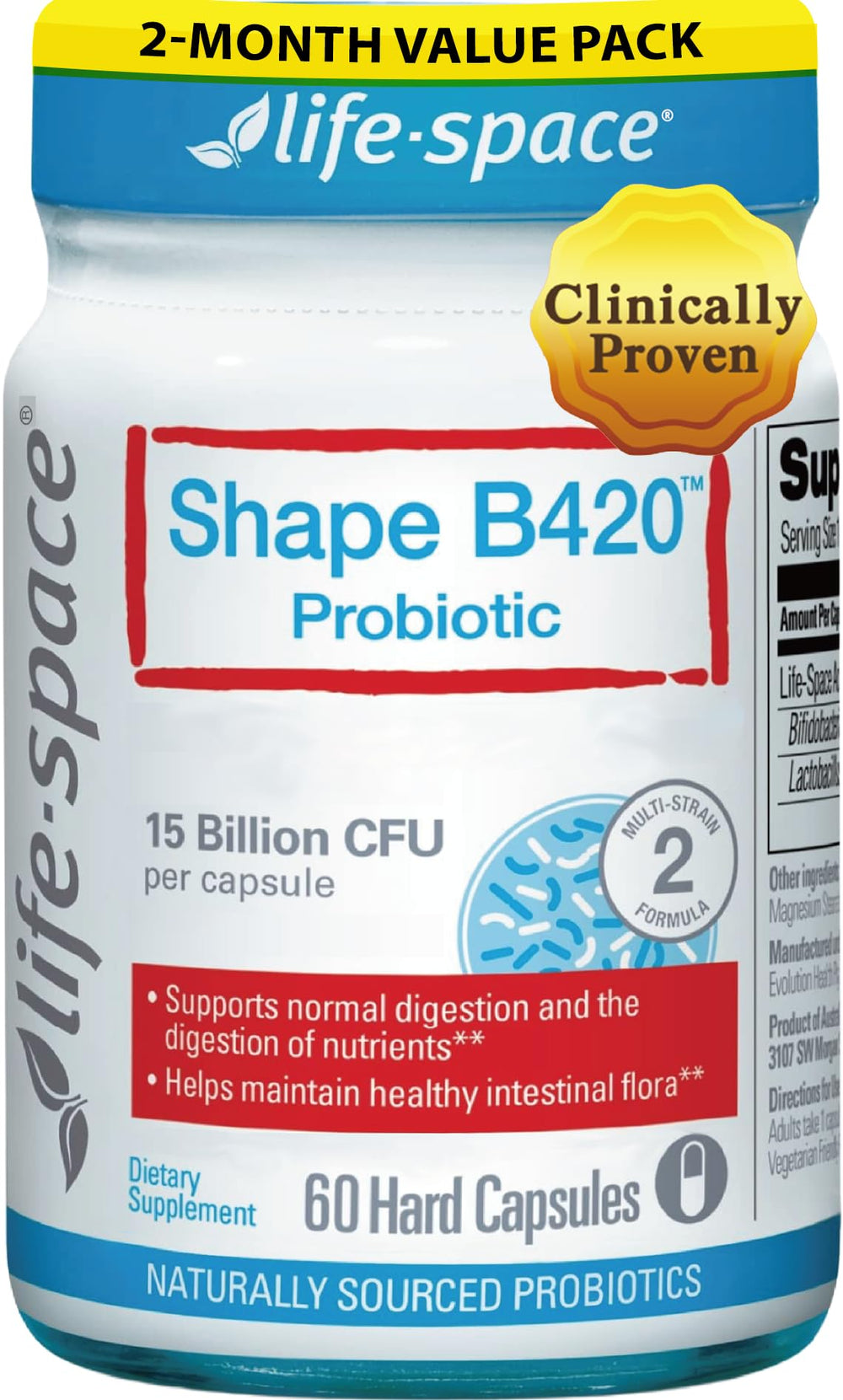 Life-Space Shape B420 probiotic bottle - front view