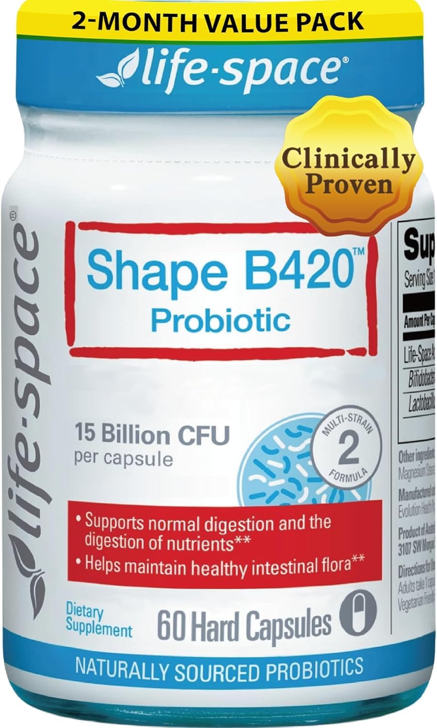 Life-Space Shape B420 Probiotics bottle front for daily gut balance.