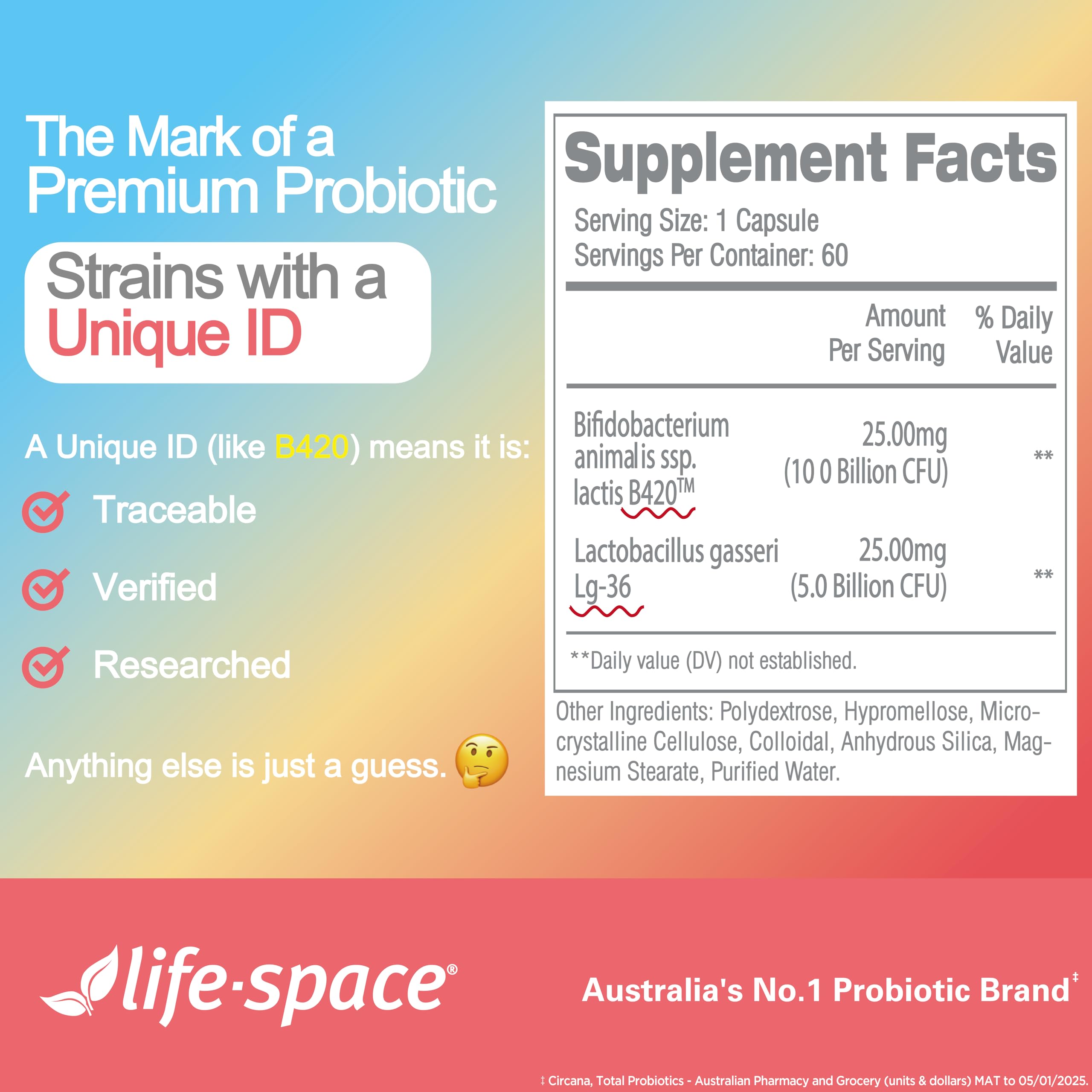 Life-Space Shape B420 Probiotics glass of water with capsules.