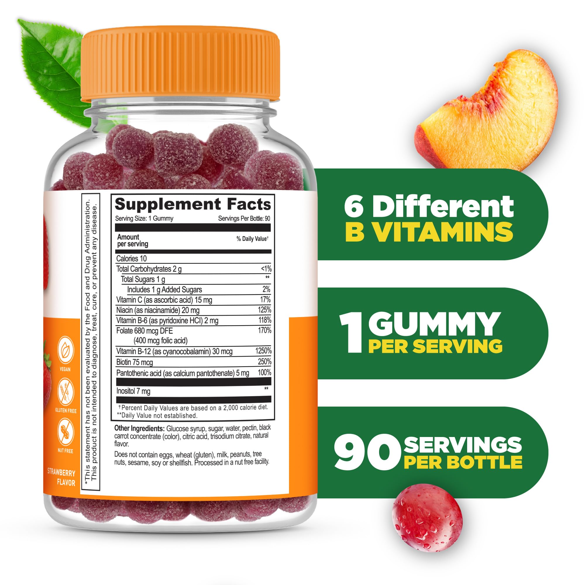 Close-up of Lifeable B Complex gummies with strawberry flavor