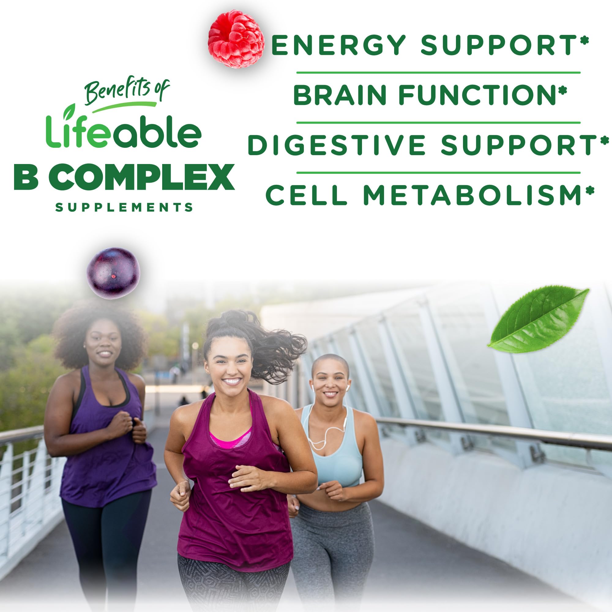 Front view of Lifeable B Complex bottle label showing B3, B5, B6, B7, B9, B12