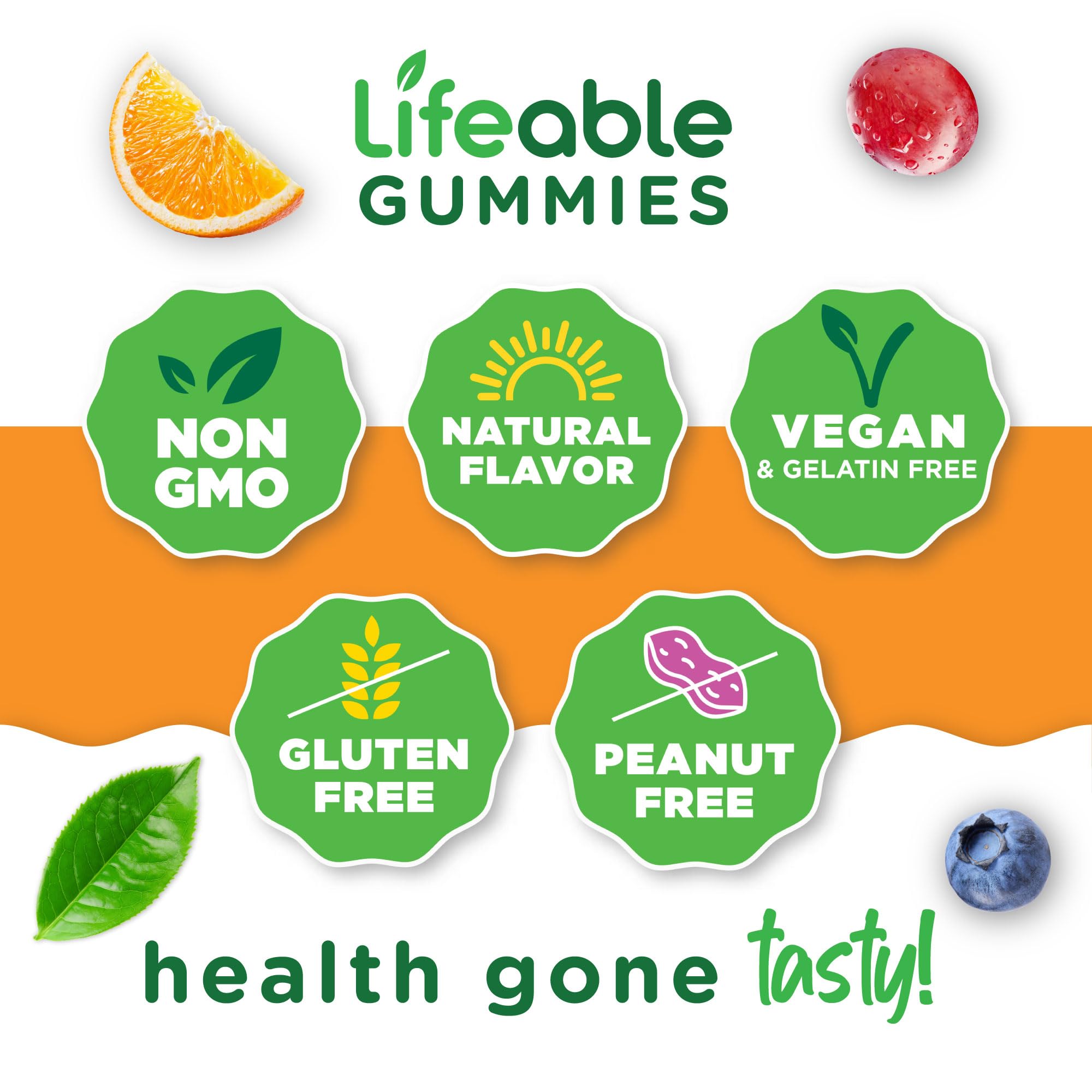 Assorted Lifeable B Complex gummies in a clear bowl