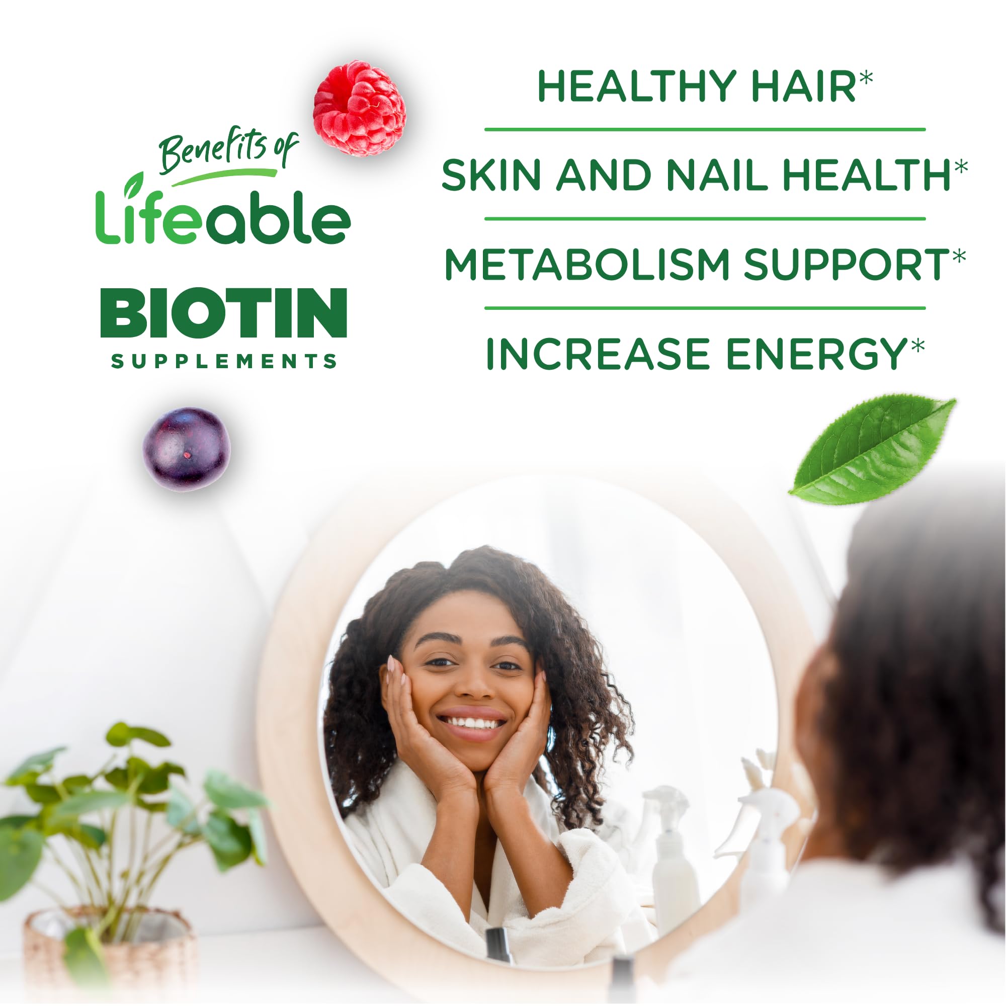 Biotin gummies for hair skin nails displayed on white background
