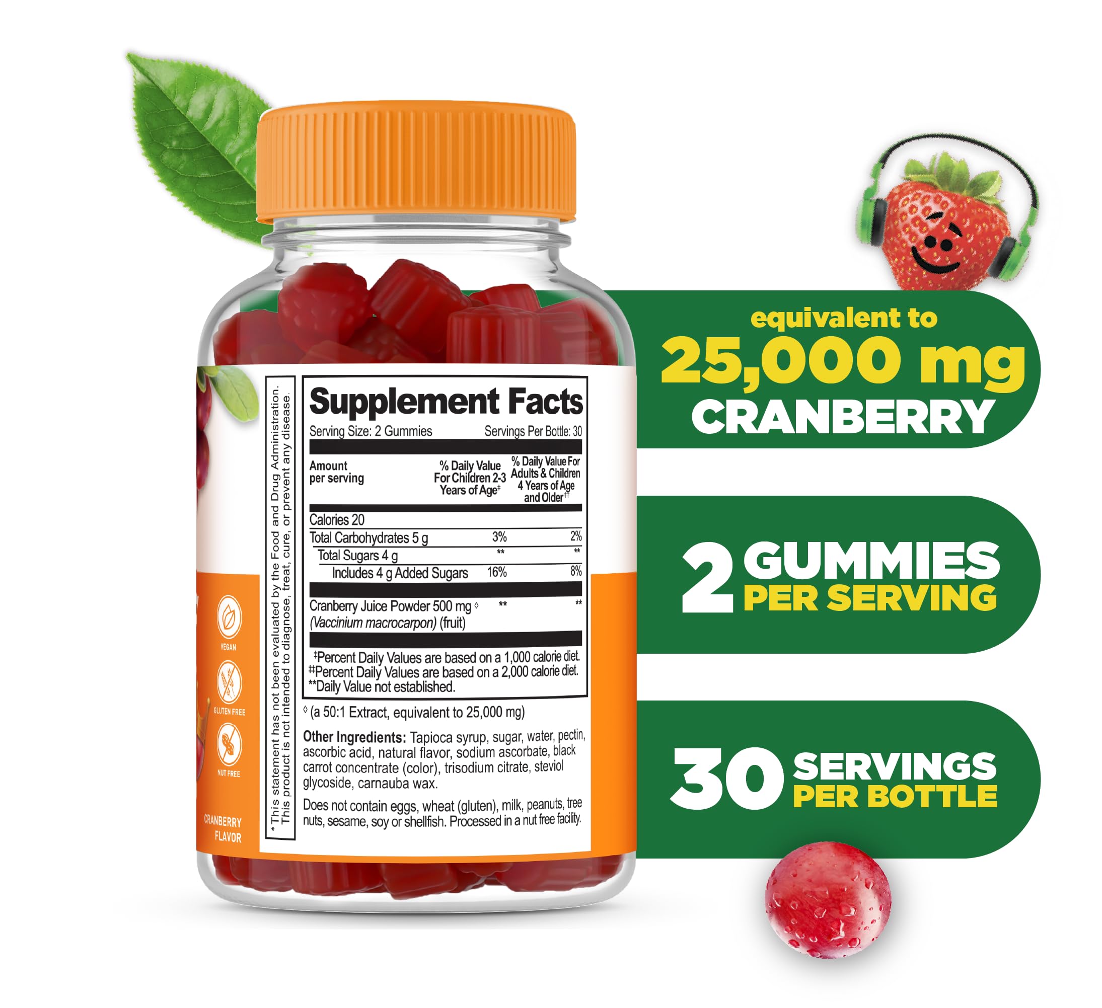 Close-up of Lifeable Cranberry Gummies ingredients