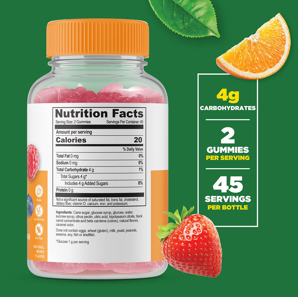 Lifeable Glucose Gummies bottle label showing 90 gummies per bottle