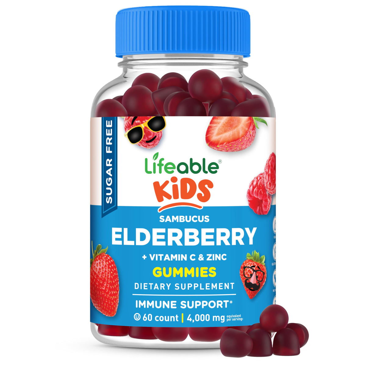Lifeable Kids Sugar Free Elderberry Gummies bottle label