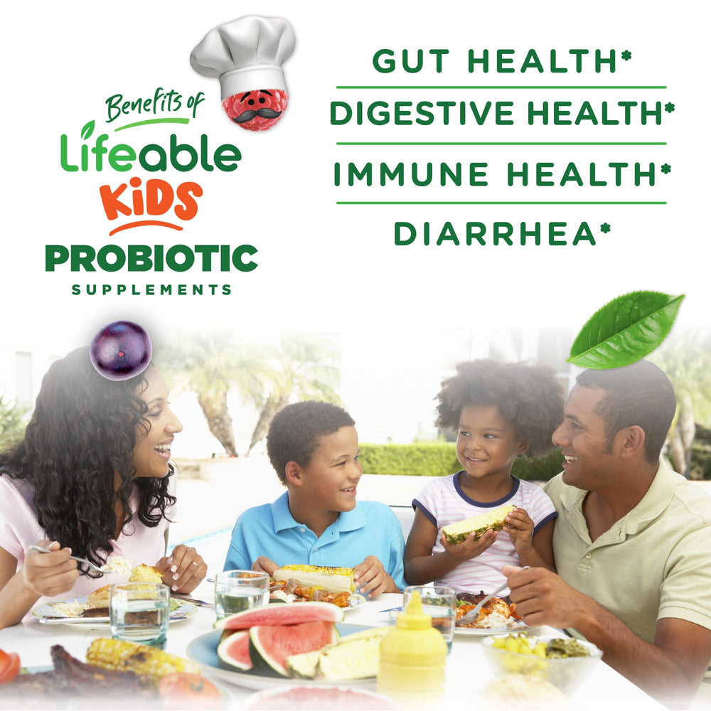 Side view of Lifeable Kids Probiotics Gummies bottle showing 90 gummies