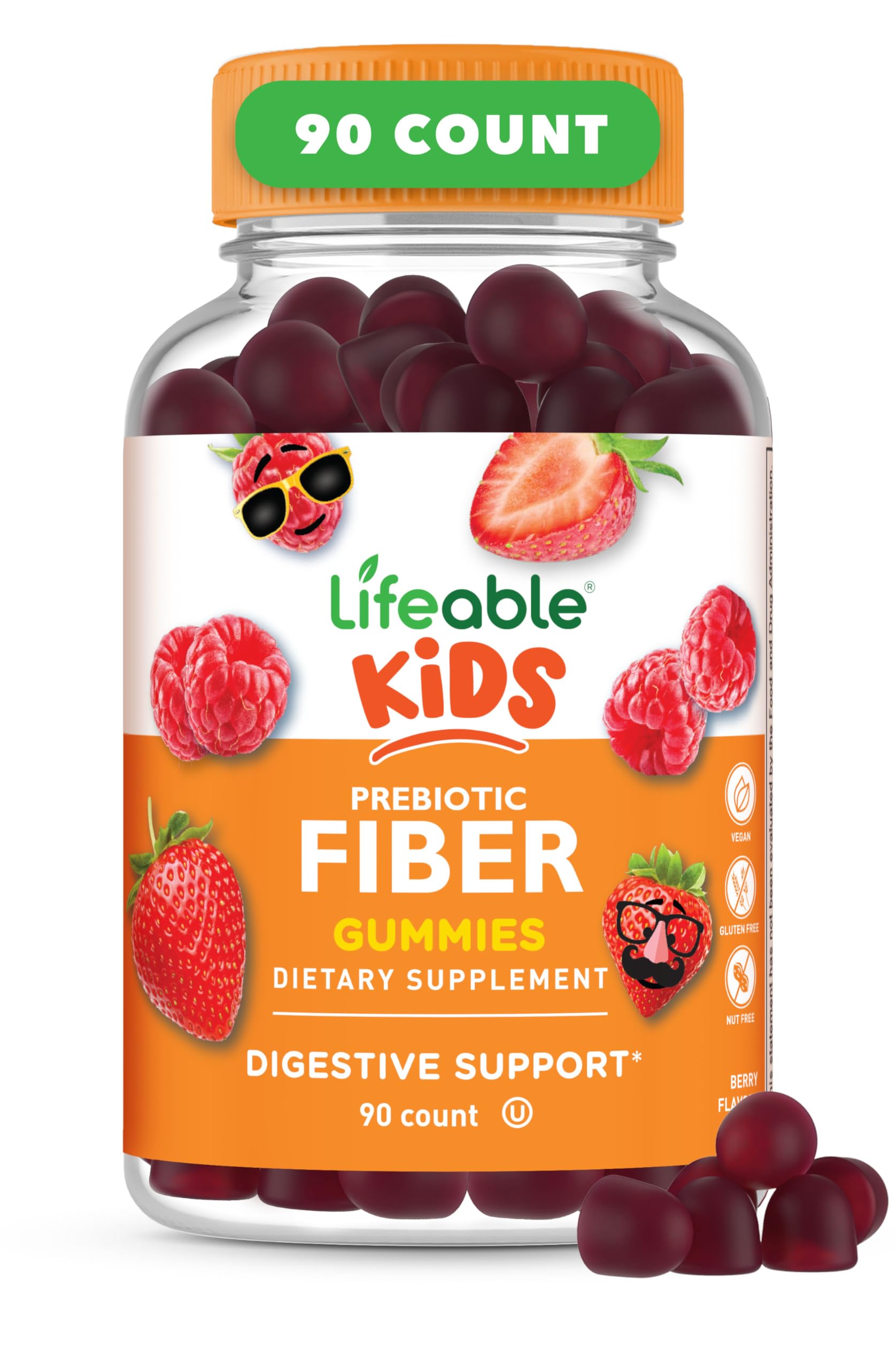 Lifeable Prebiotic Fiber Gummies for Kids bottle front with 90 gummies