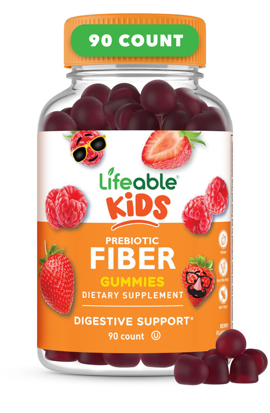 Lifeable Prebiotic Fiber Gummies for Kids bottle front with 90 gummies