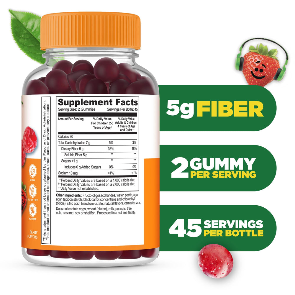 Berry flavored Lifeable Kids Fiber Gummies close-up