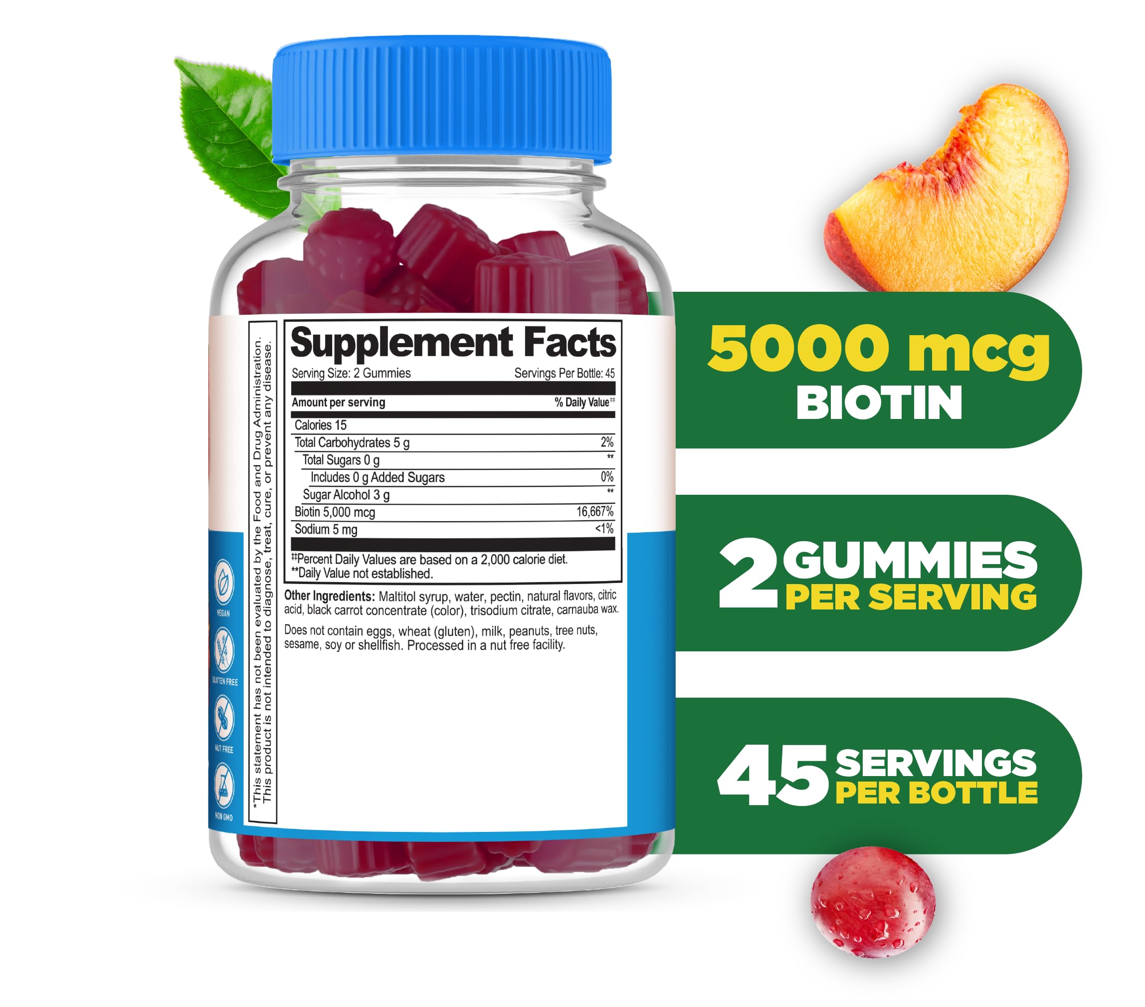 Close-up of Lifeable Biotin Gummies 5000mcg per serving