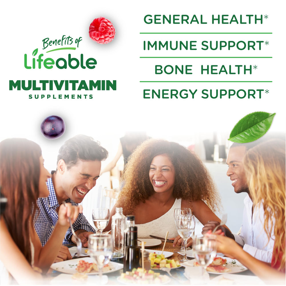 Nutrition facts panel for Lifeable sugar-free men's multivitamin gummies