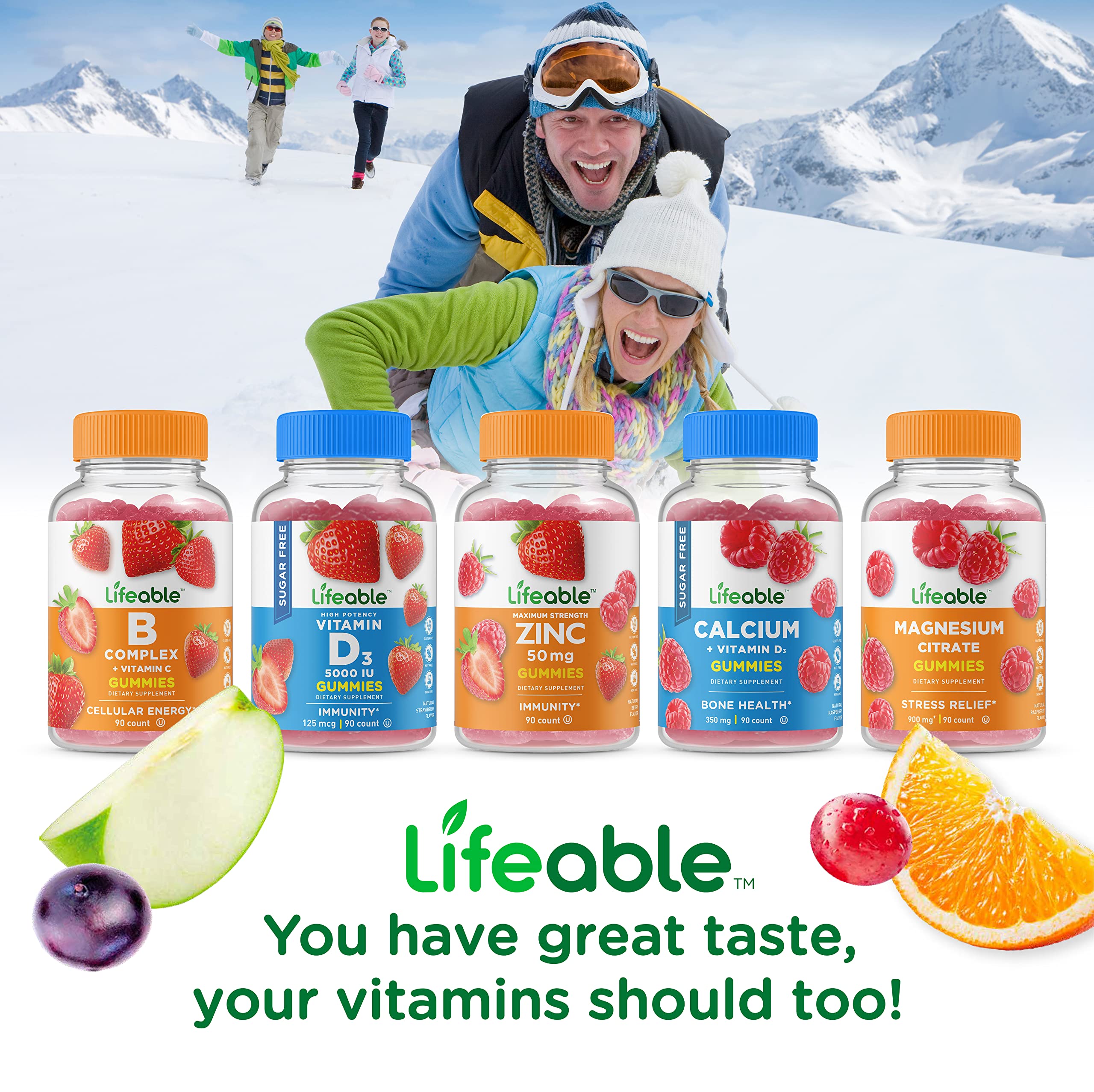 Lifestyle image showing adults using vitamin C gummies for immune support