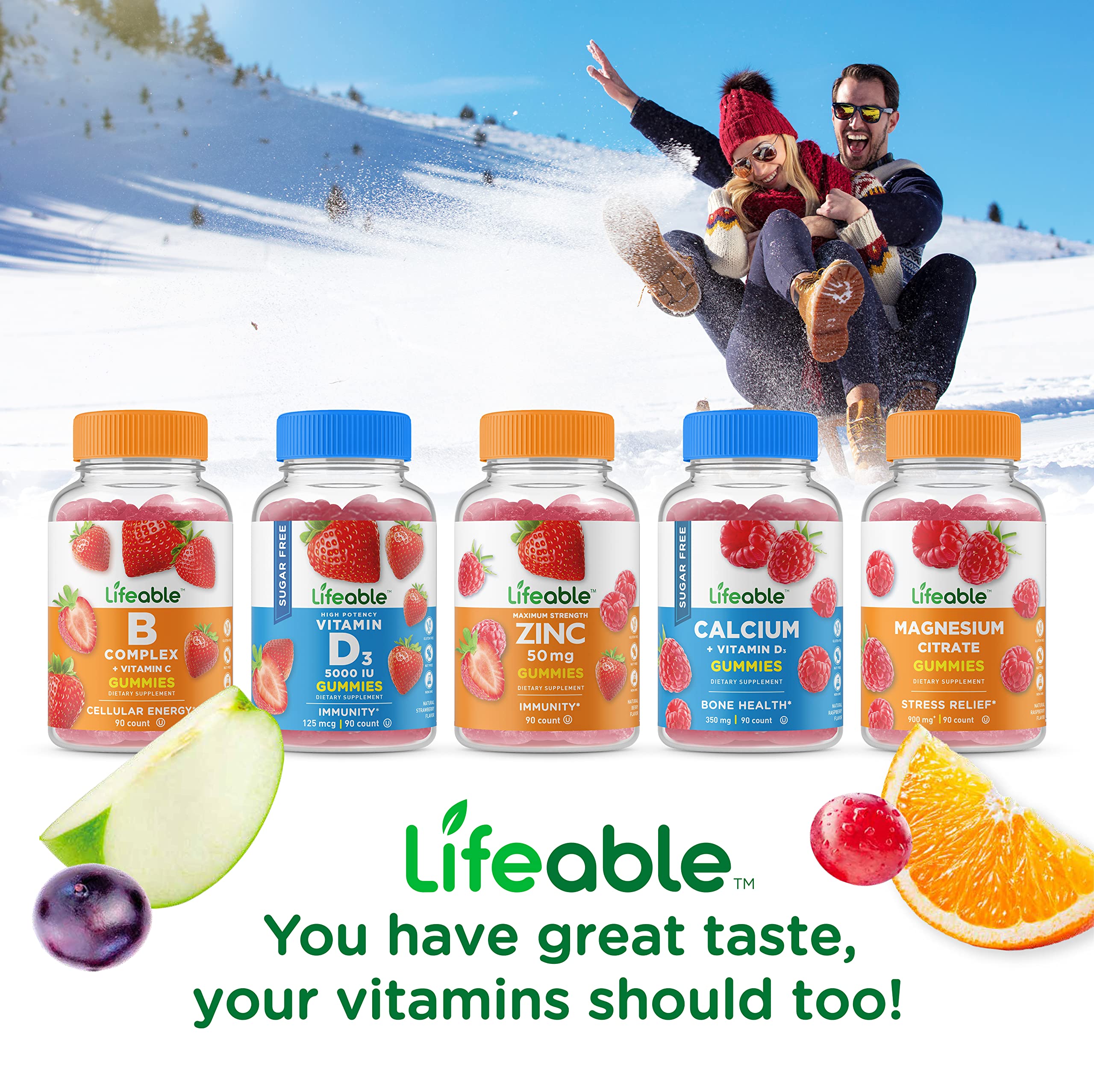 90 gummy bottle packaging for Lifeable Sugar Free Vitamin C gummies