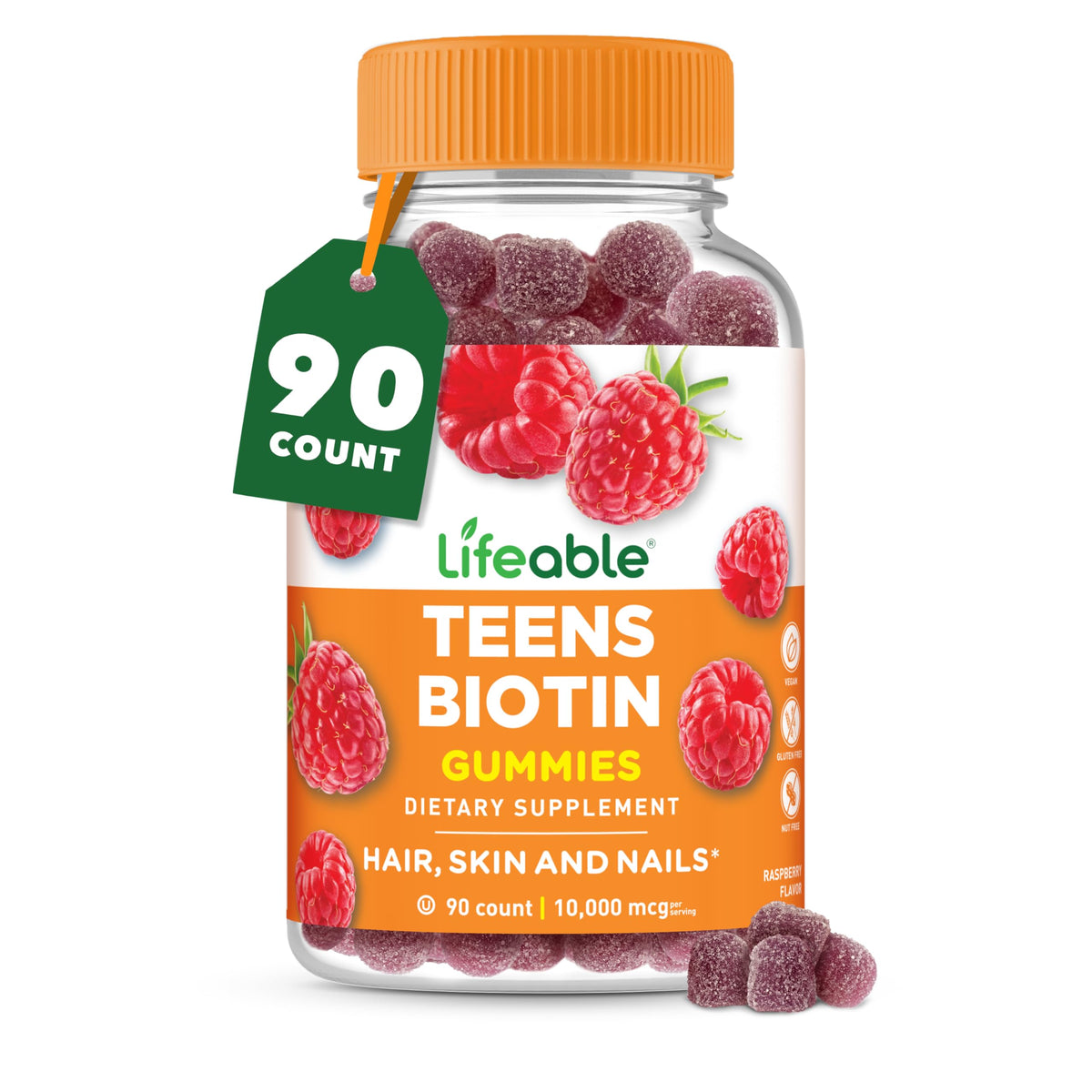 Lifeable Teens Biotin 10000mcg Gummies bottle with label