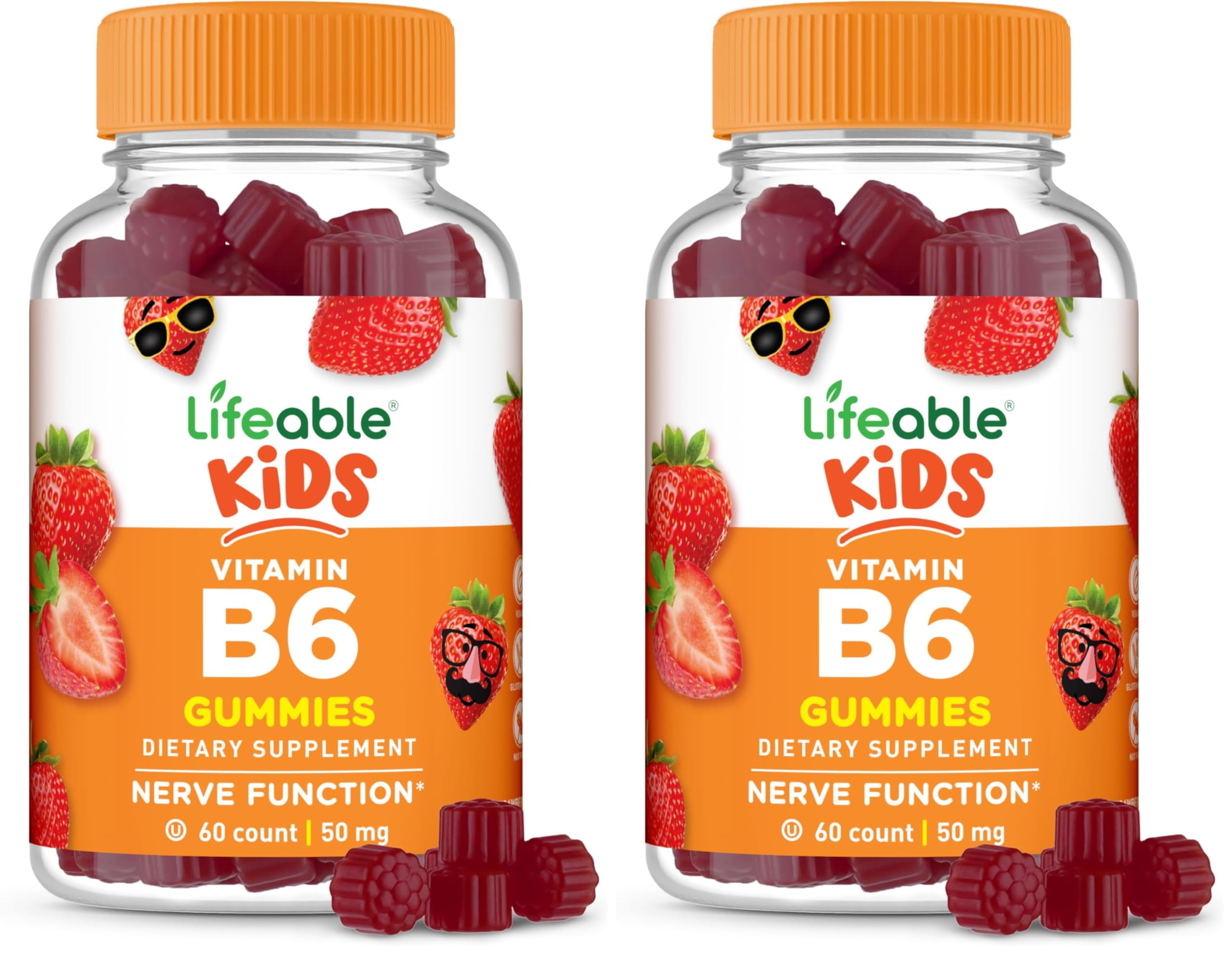 Front packaging of Lifeable Vitamin B6 Gummies for Kids – 60 gummies per bottle, pack of 2