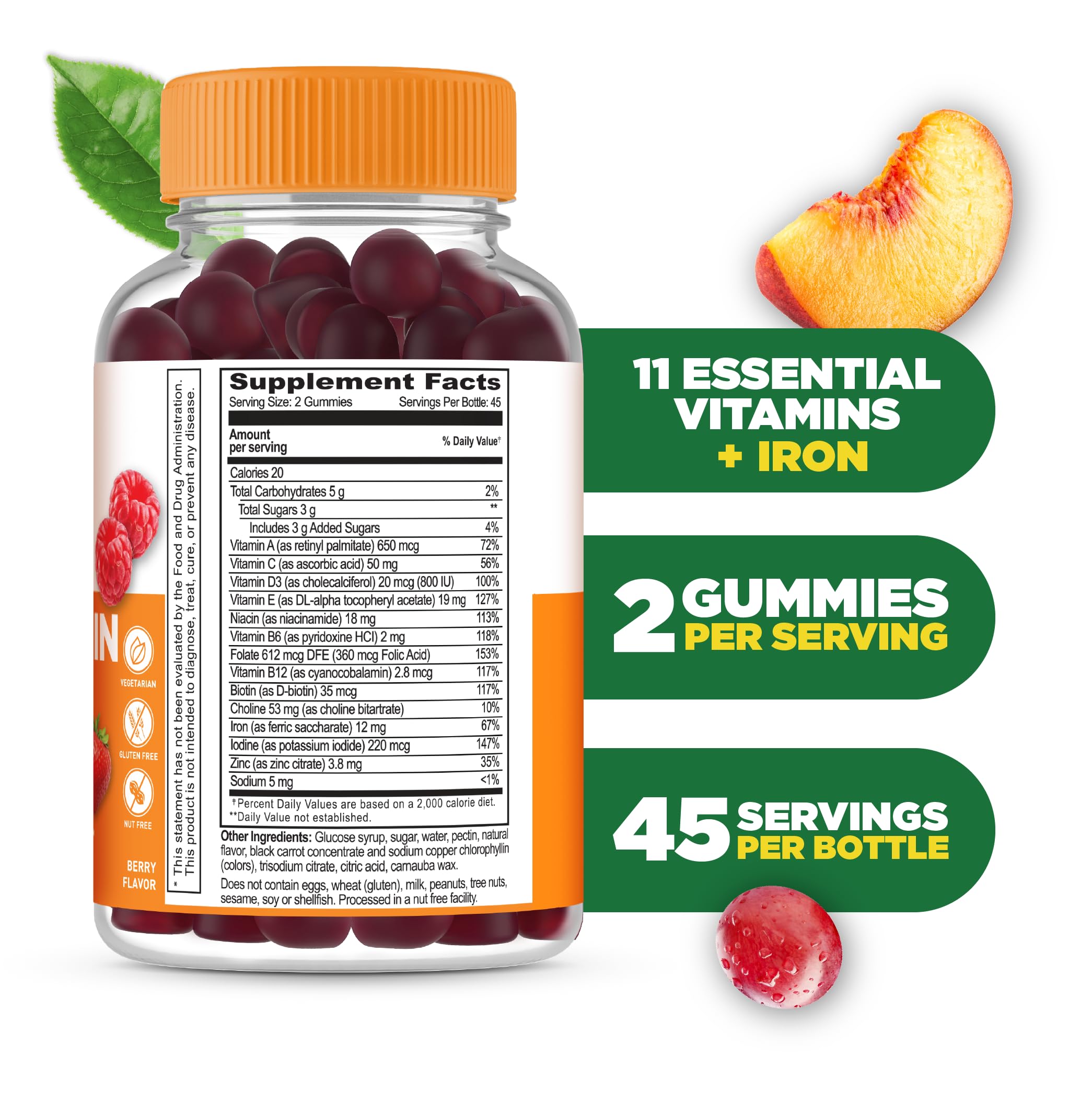 Back label showing nutrition facts on Lifeable Multivitamin Berry flavor