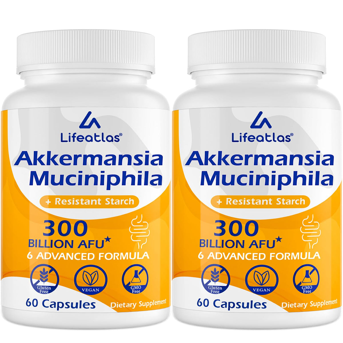 Lifeatlas GLP ONE probiotic bottle showing Akkermansia 300B AFU