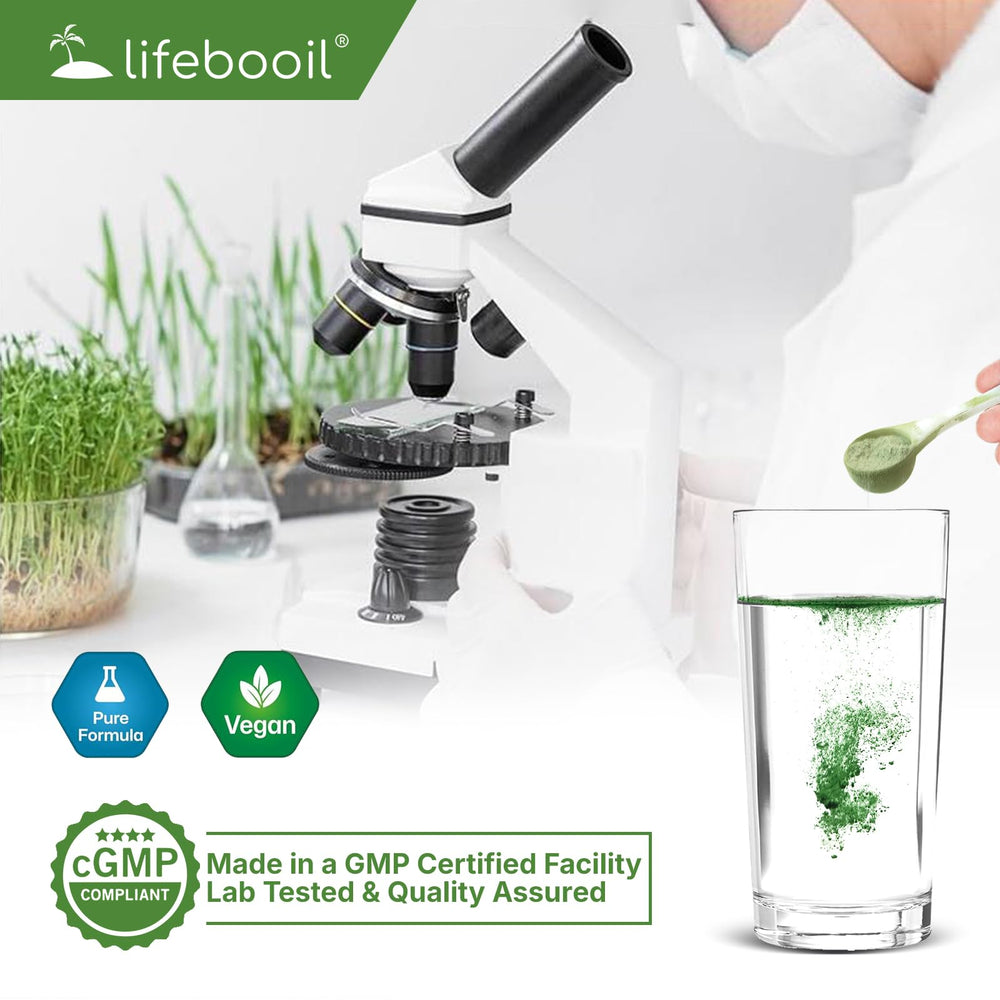Measuring spoon scooping Lifebooil chlorophyll powder