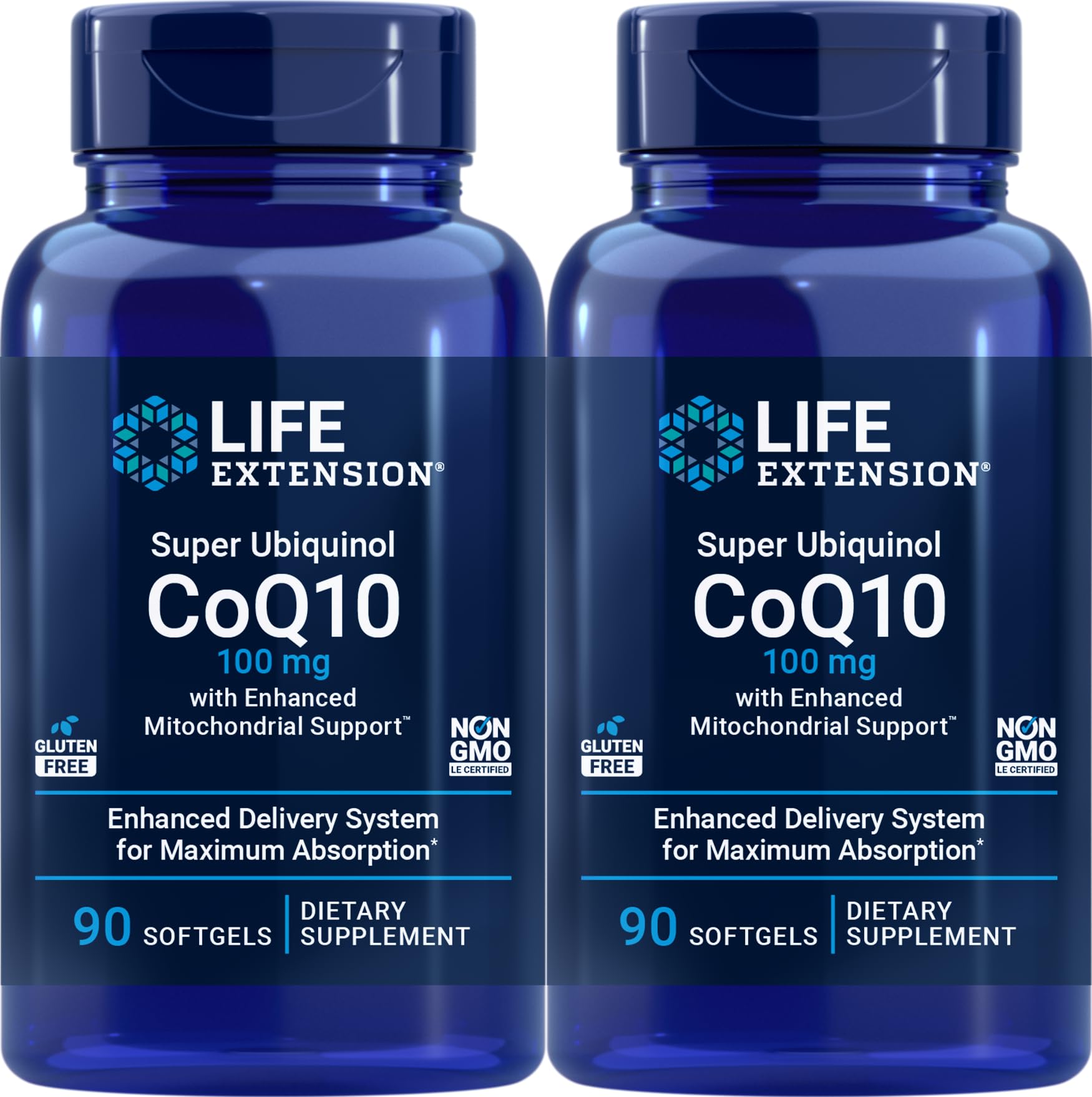 LifeExtension CoQ10 ubiquinol 100 mg bottle – pack of 2