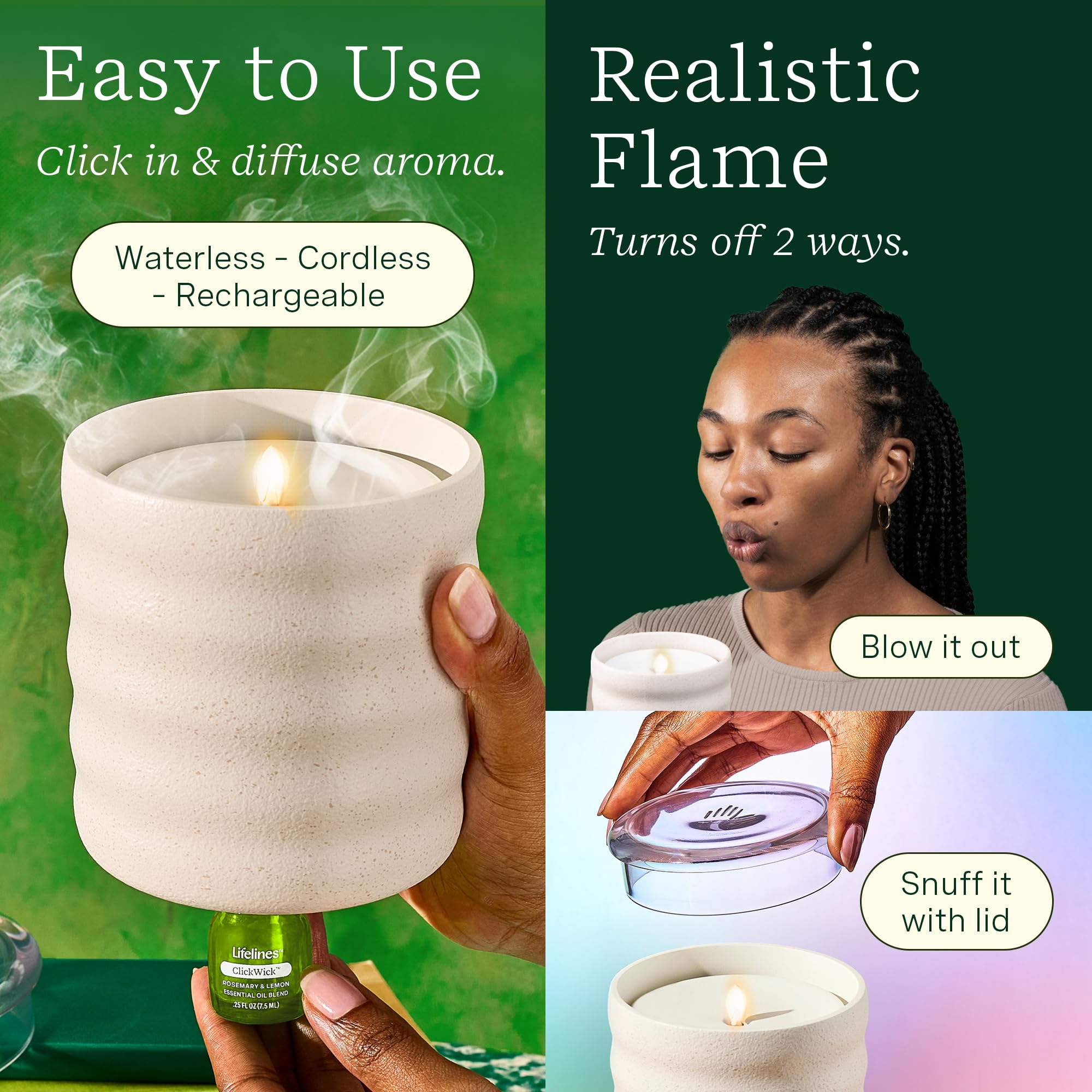 Two ClickWick essential oil blends included with diffuser