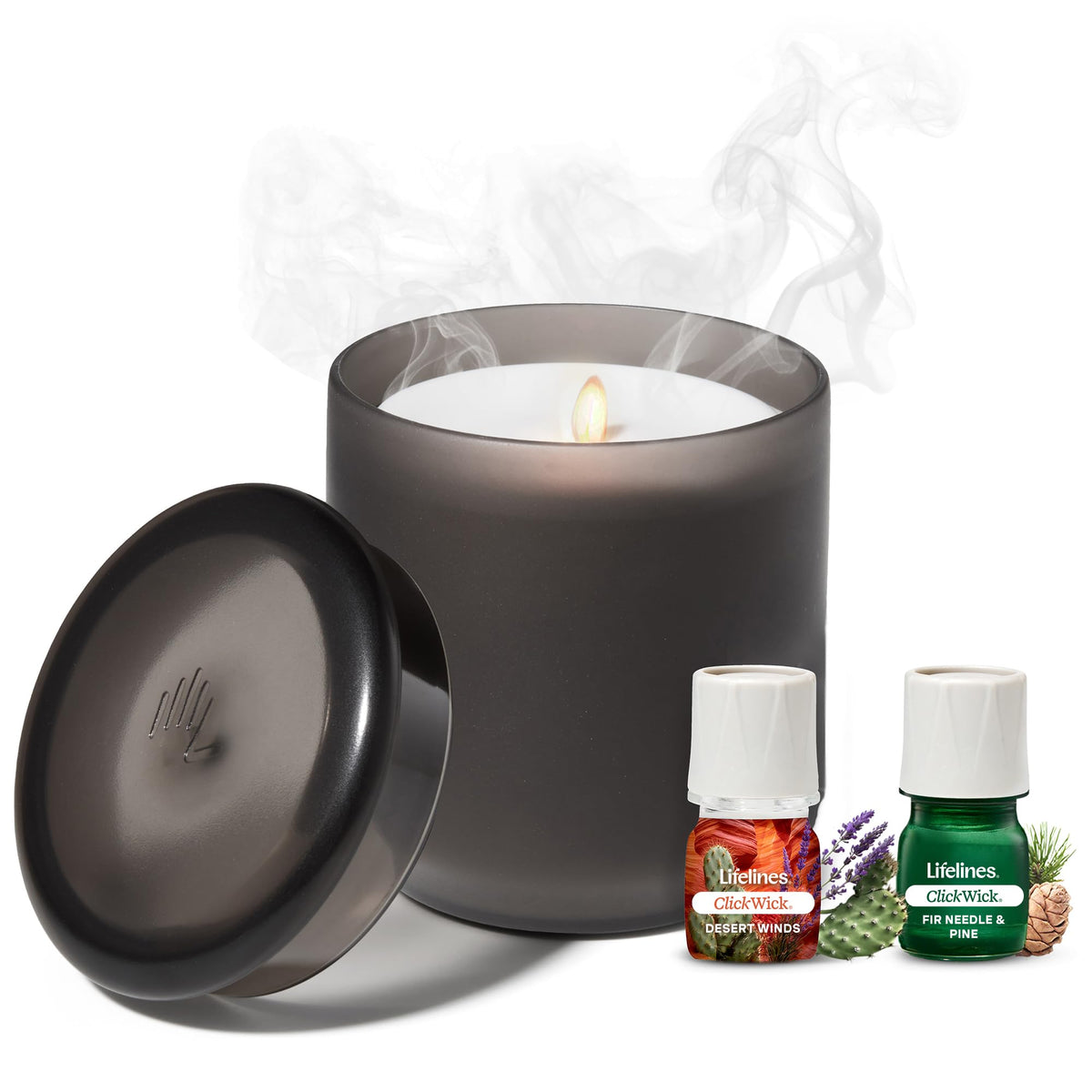 Lifelines flameless candle diffuser in charcoal, front view