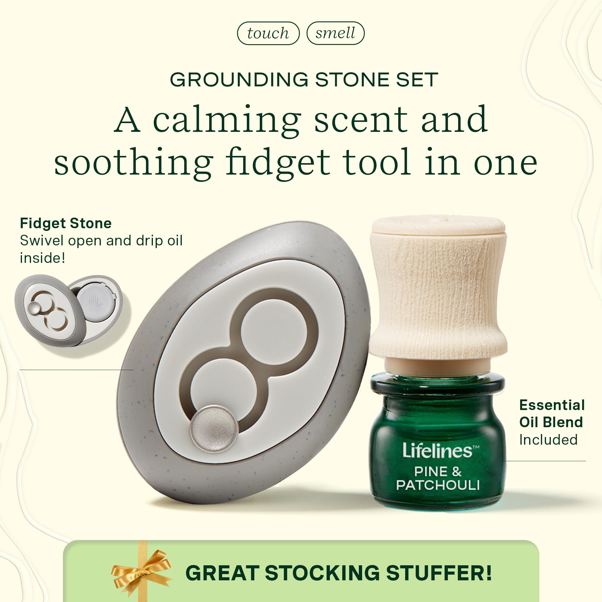 Close-up of Lifelines grounding stone design for fidgeting