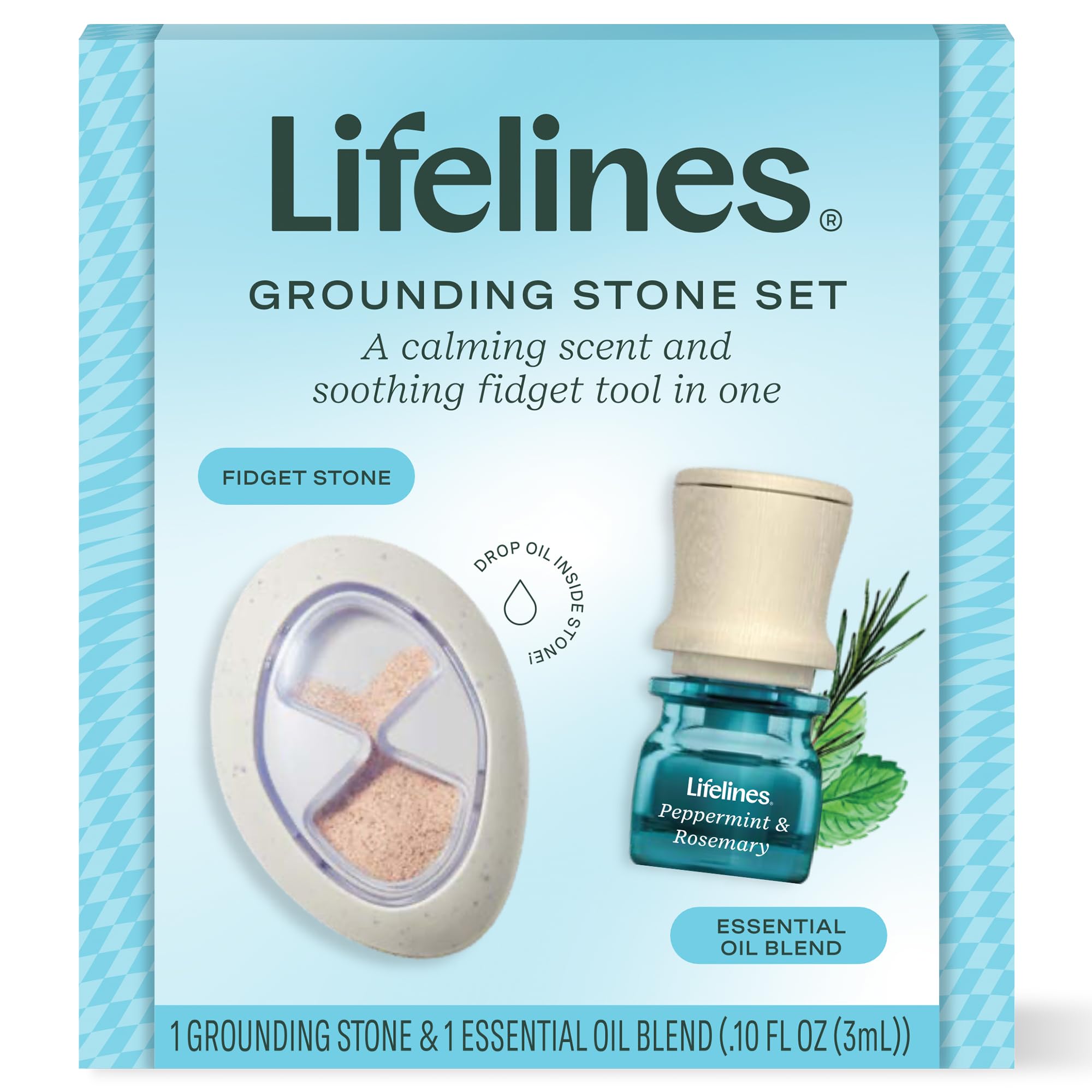 Lifelines Grounding Stone Gift Set with grounding stone and essential oil blend