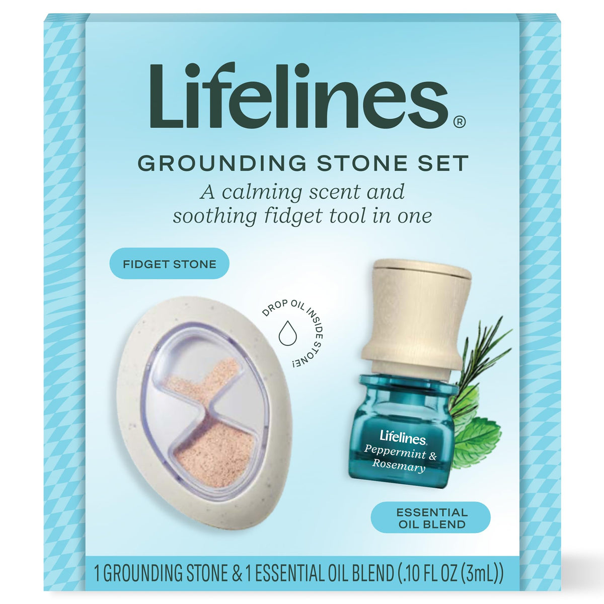 Lifelines Grounding Stone Gift Set with grounding stone and essential oil blend
