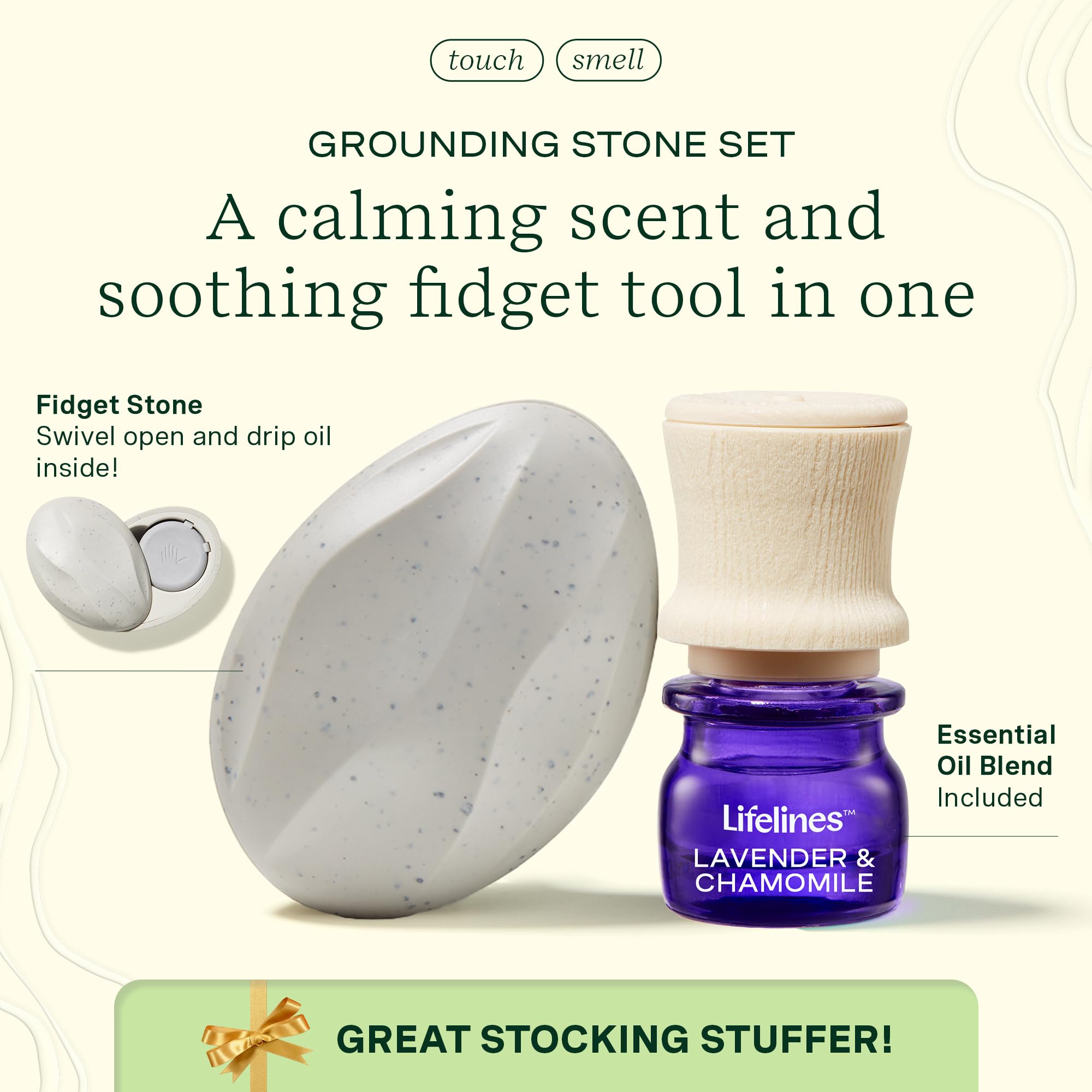 Close-up of Lifelines grounding stone in packaging