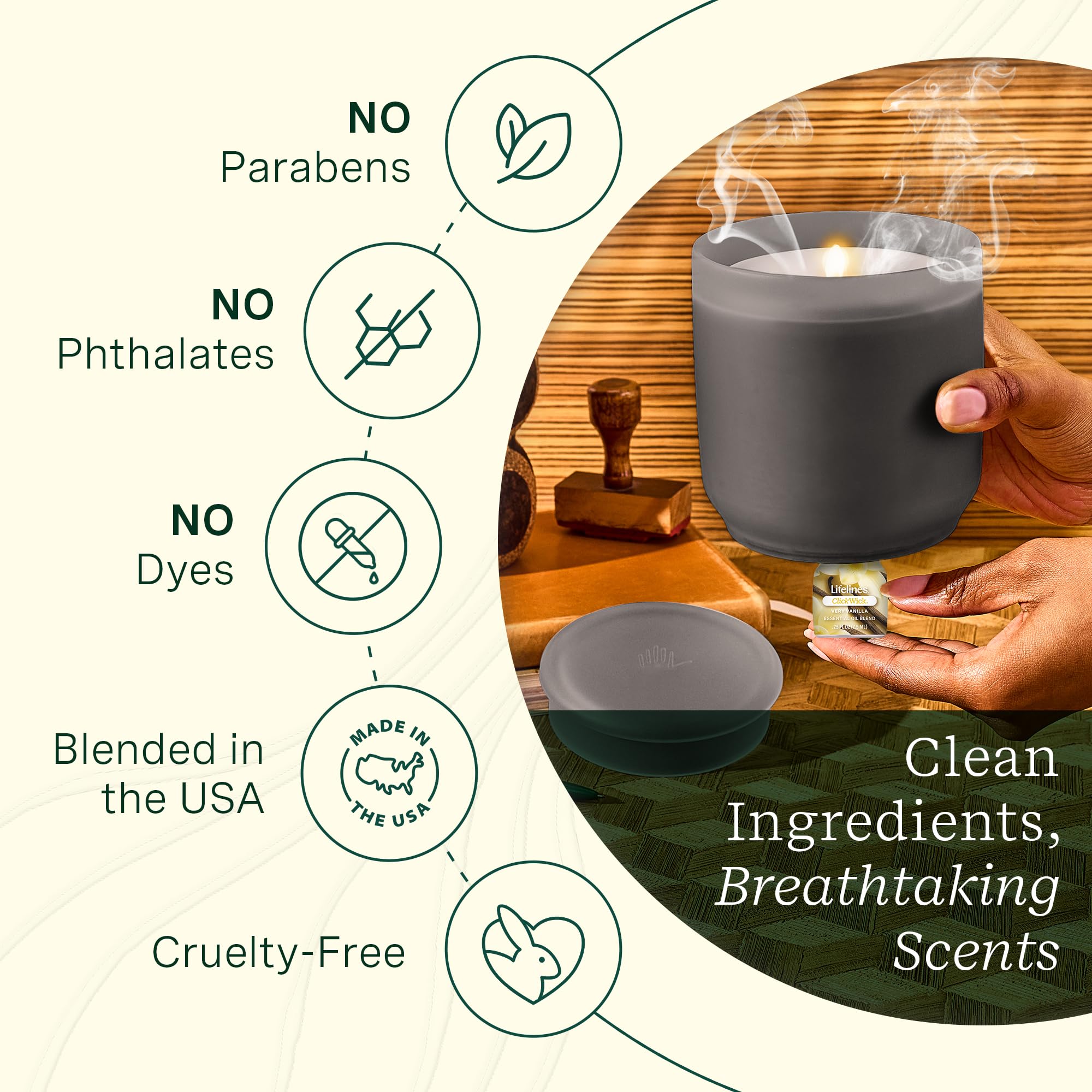 Label highlighting pure essential oils and botanicals