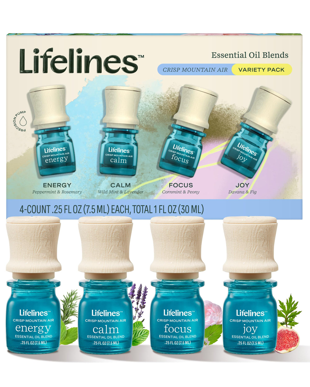 Lifelines Joy essential oil blend with Davana and Fig notes in Crisp Mountain Air