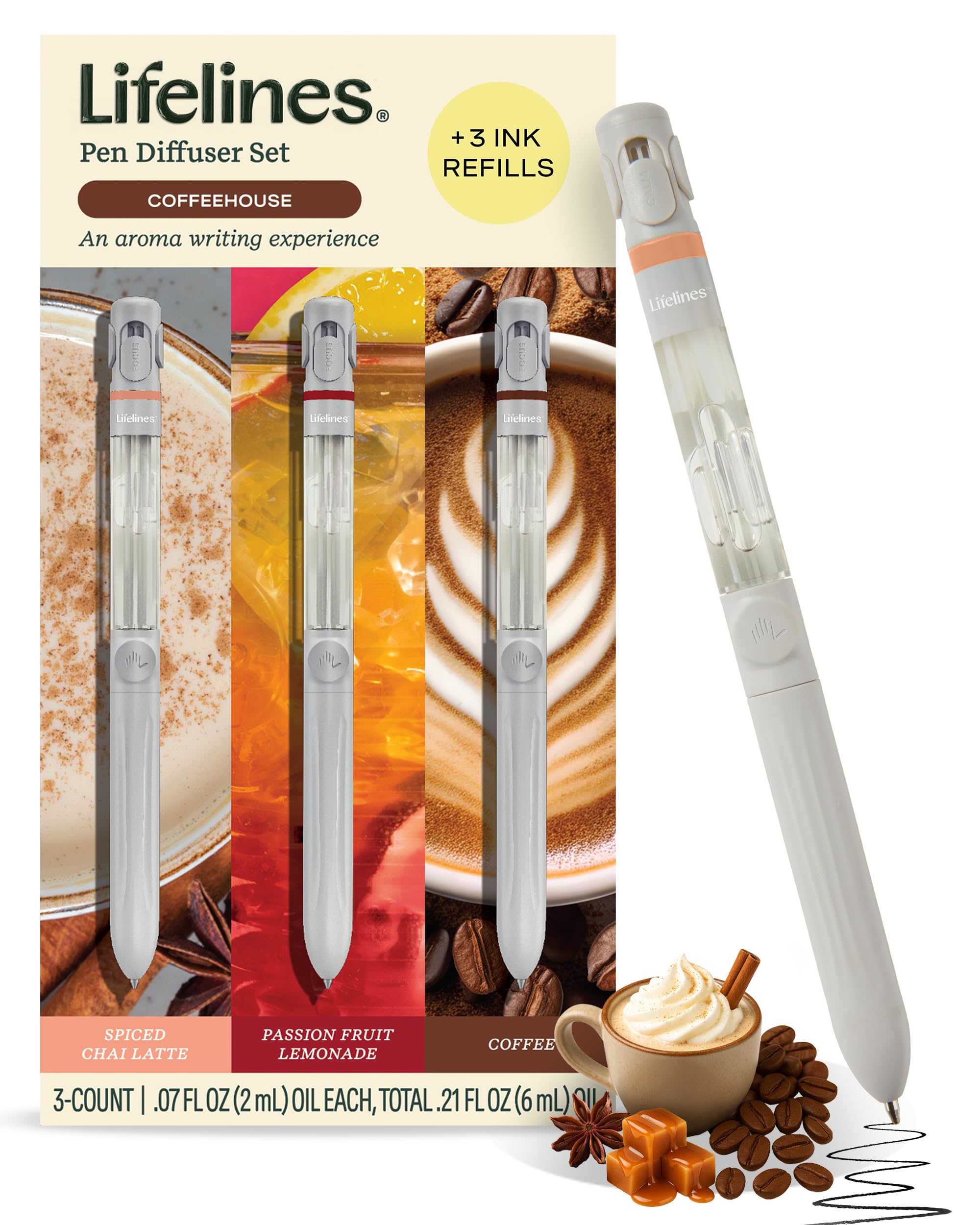 Lifelines Pen Diffuser Set Coffeehouse 3-Pack – close-up of 1.0mm black ballpoint tips