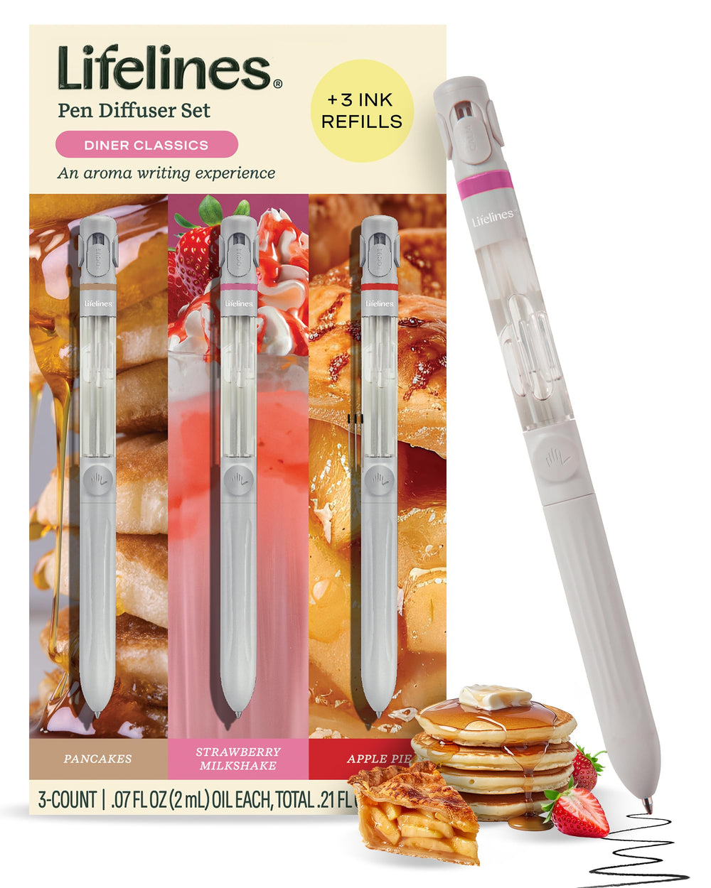 Lifelines Pen Diffuser Set Diner Classics – three black 1.0mm ballpoint pens