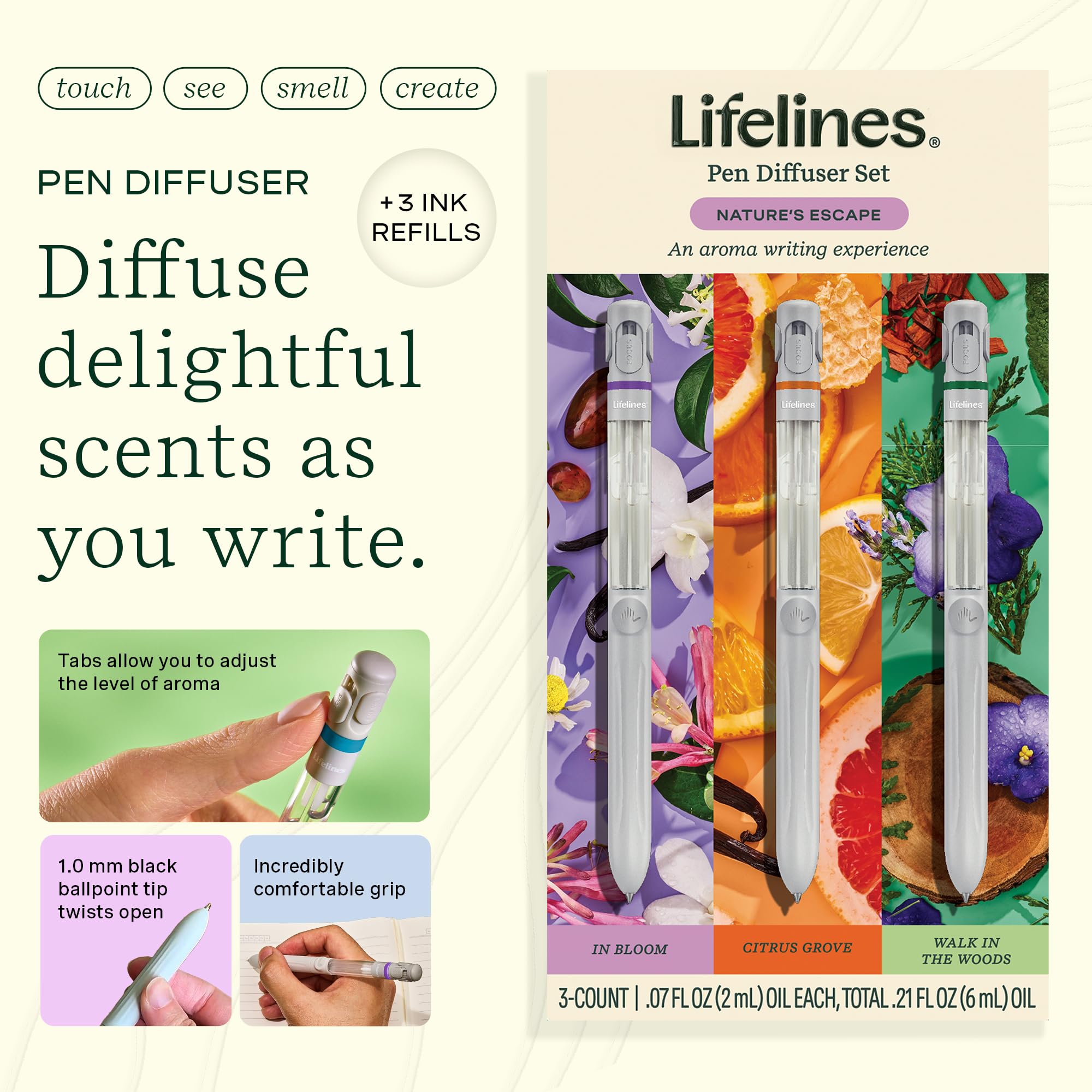 Side view of Lifelines Pen Diffuser Set with aroma vents